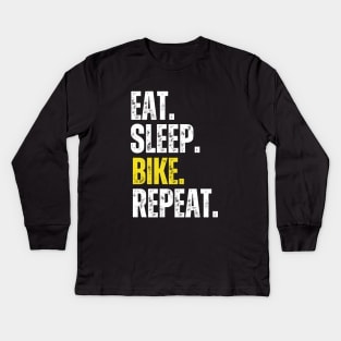 Eat Sleep Bike Repeat, Funny Cycling Saying, Bicyclist Humor Kids Long Sleeve T-Shirt